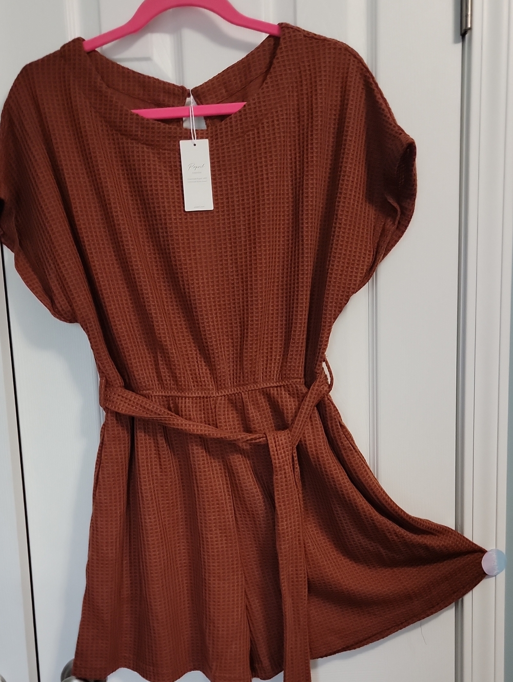 NWT Waffle Knit Rust Brown Belted Romper ⁴